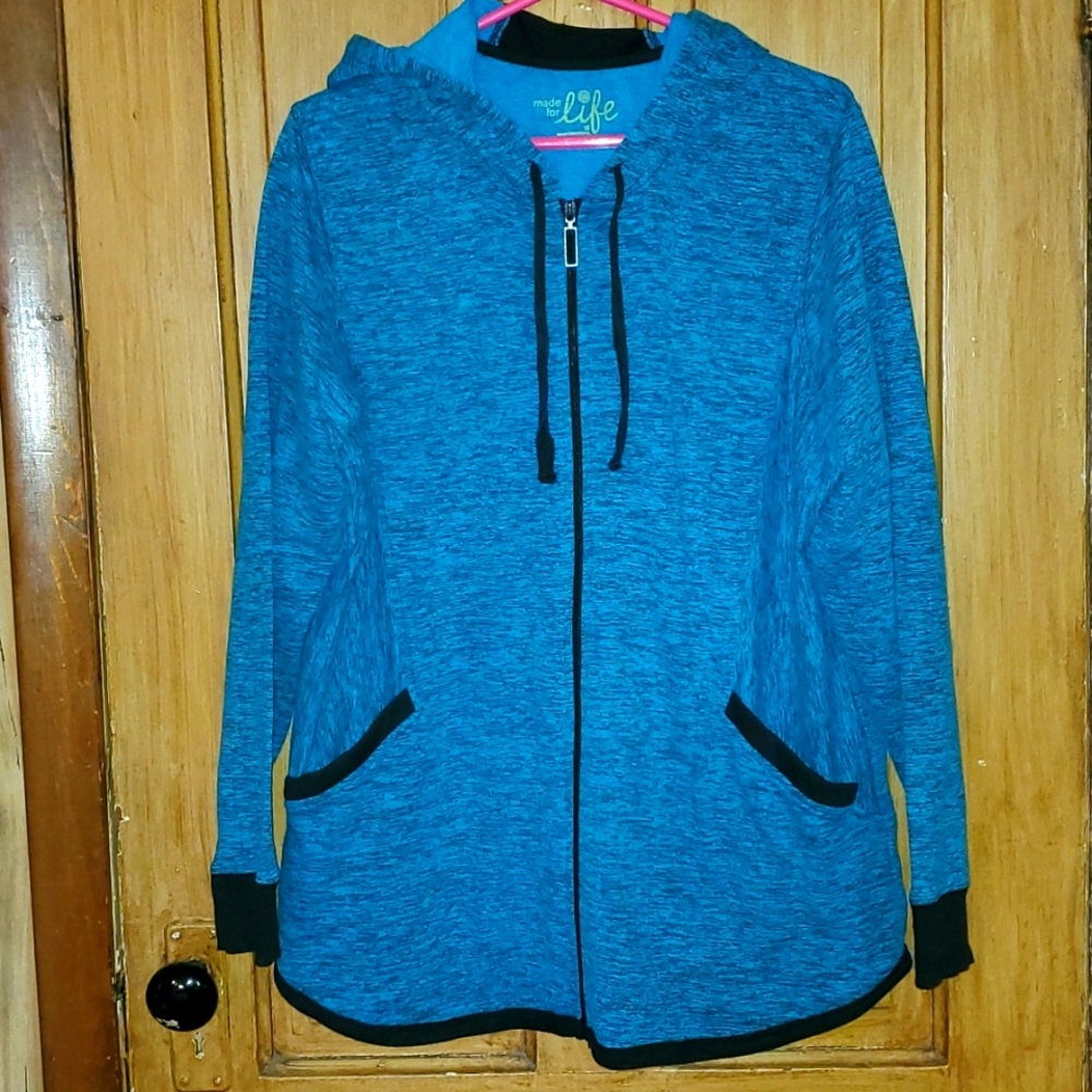 Made for Life Black & Dark Teal Zip Up Hooded Hoodie with Front Pockets 1X